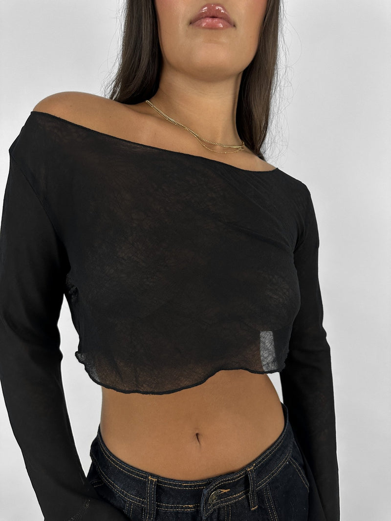 Sheer Drape Wide Shoulderd Top - Vamp Official