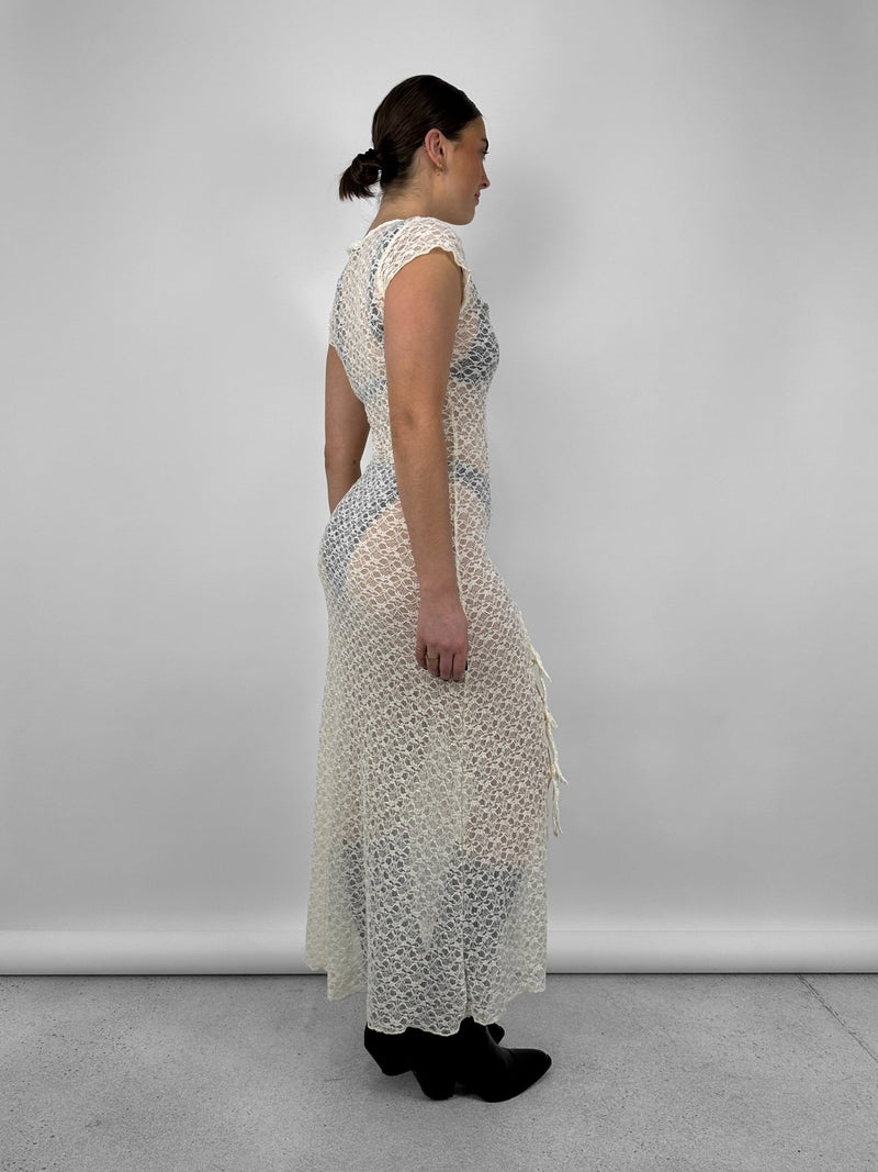 Sheer Lace Cap Sleeve Midi Dress - Vamp Official