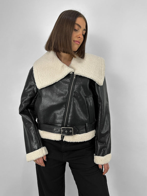 Sherpa Collar Moto Leather Jacket - Vamp Official
