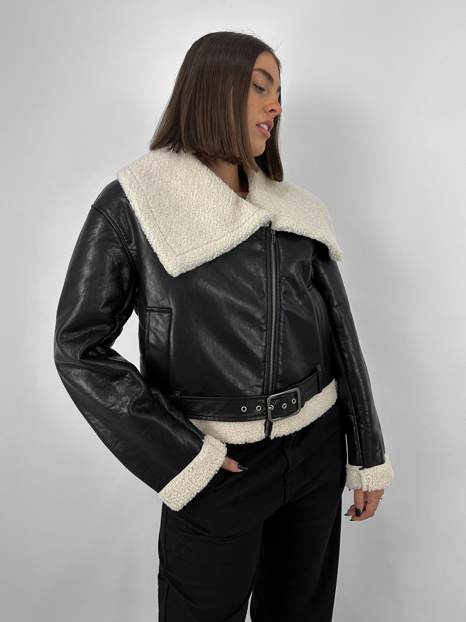 Sherpa Collar Moto Leather Jacket - Vamp Official