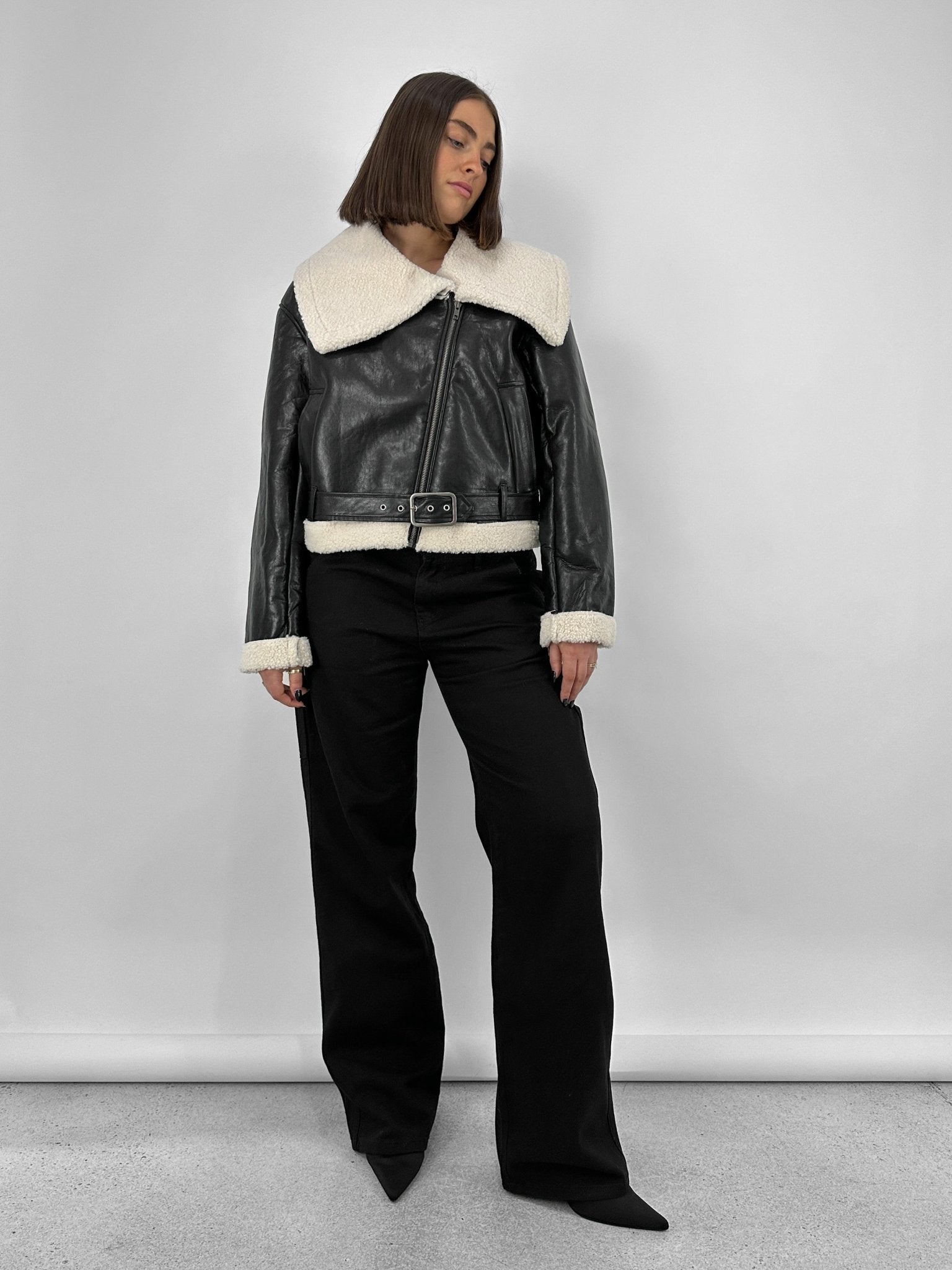Sherpa Collar Moto Leather Jacket - Vamp Official