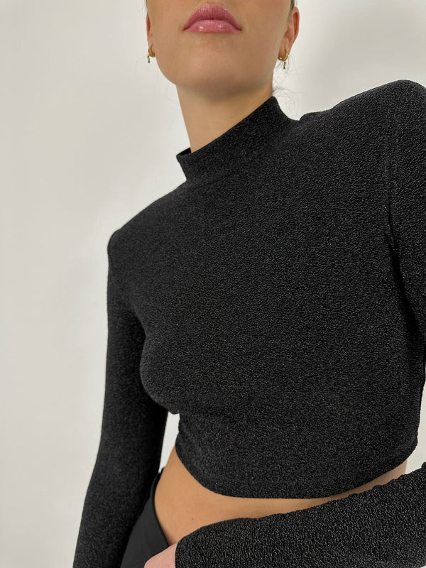 Shoulder Padded Metallic Sheen Crop - Vamp Official