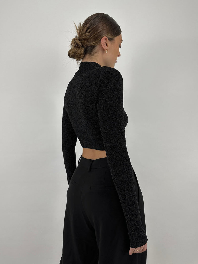 Shoulder Padded Metallic Sheen Crop - Vamp Official