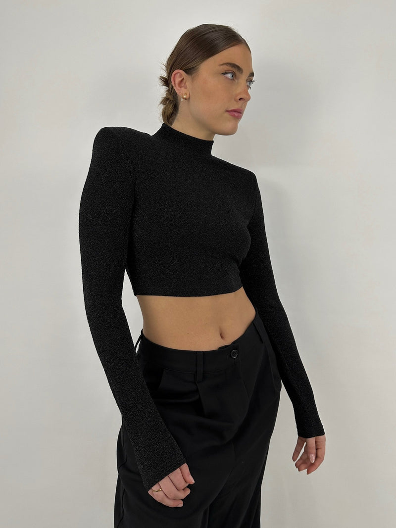 Shoulder Padded Metallic Sheen Crop - Vamp Official