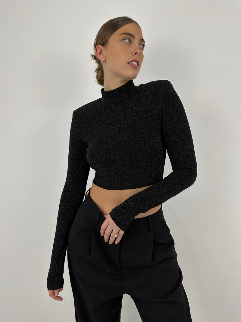 Shoulder Padded Metallic Sheen Crop - Vamp Official