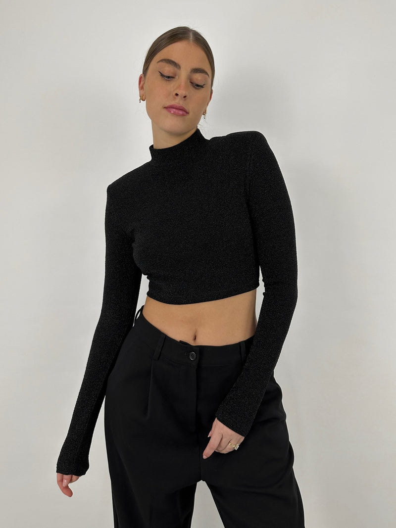 Shoulder Padded Metallic Sheen Crop - Vamp Official