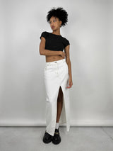 Slit Front Denim Midi Skirt - Vamp Official