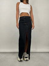 Slit Front Denim Midi Skirt - Vamp Official