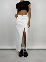 Slit Front Denim Midi Skirt - Vamp Official