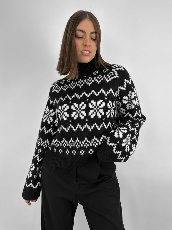 Snowflake Turtleneck Knit Sweater - Vamp Official