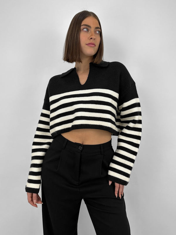 Striped Boxy Polo Sweater - Vamp Official