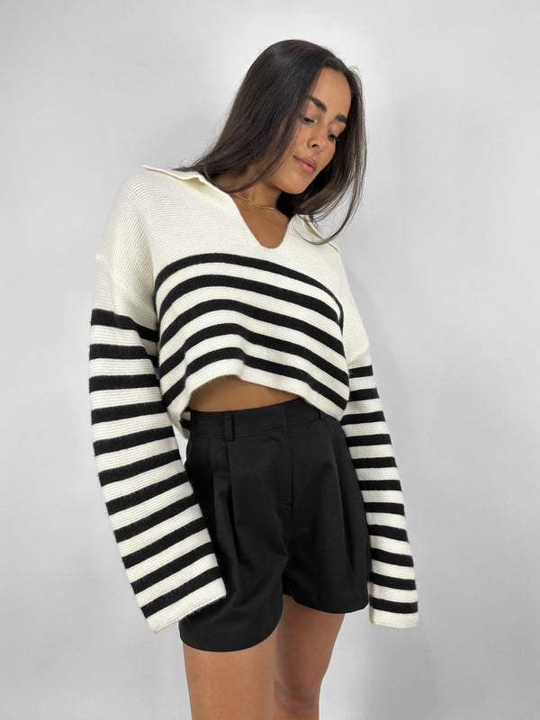 Striped Boxy Polo Sweater - Vamp Official