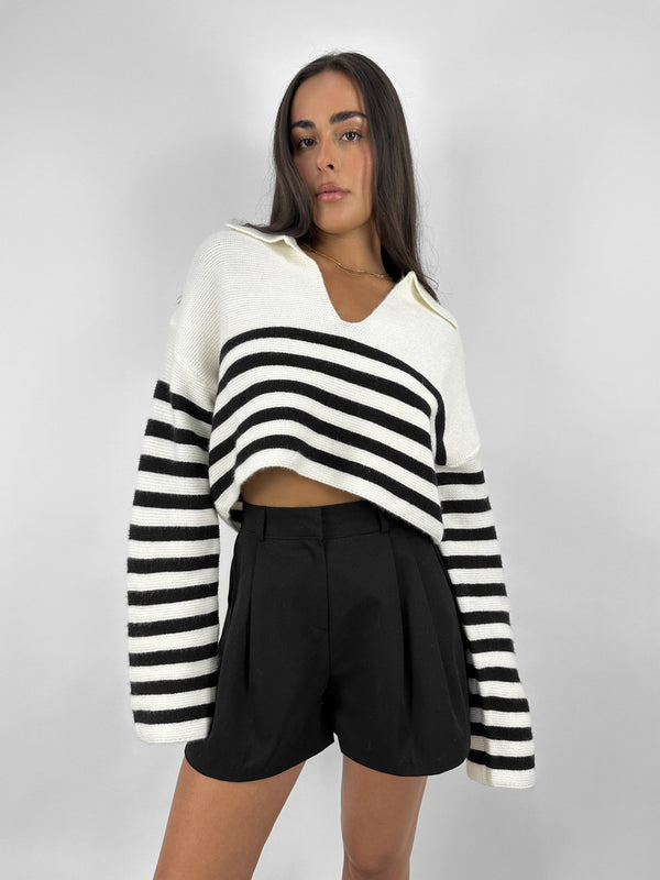 Striped Boxy Polo Sweater - Vamp Official
