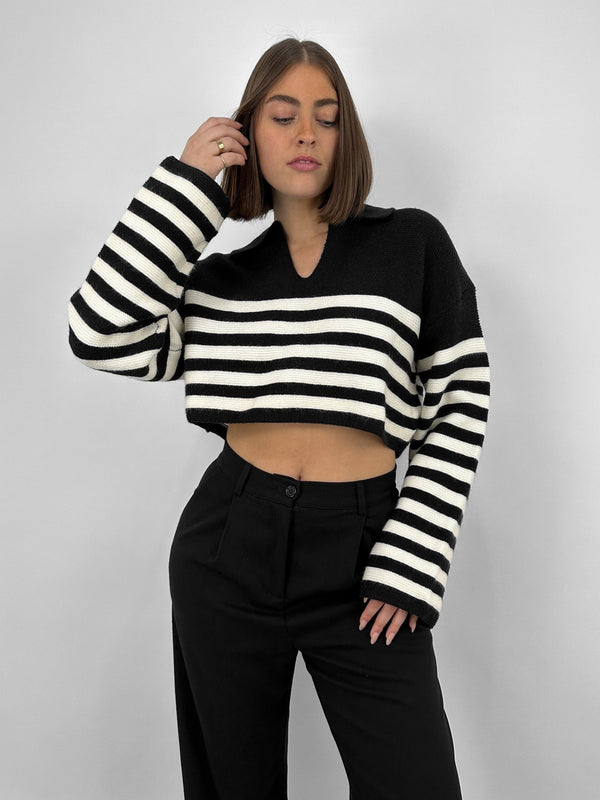 Striped Boxy Polo Sweater - Vamp Official