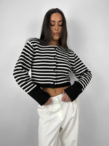 Striped Button Down Boxy Cardigan - Vamp Official