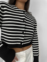 Striped Button Down Boxy Cardigan - Vamp Official