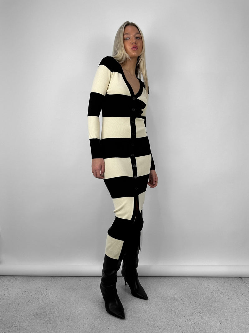 Striped Cardigan Midi Dress - Vamp Official