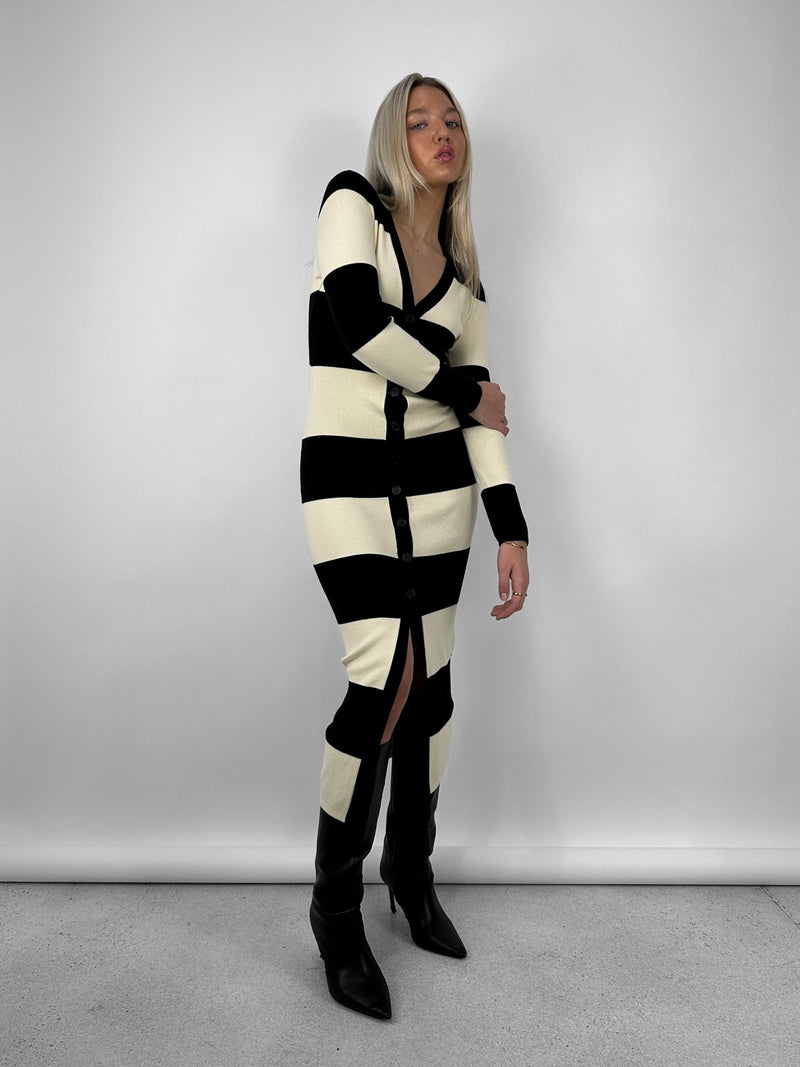 Striped Cardigan Midi Dress - Vamp Official