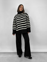 Striped Oversized Turtleneck Sweater - Vamp Official