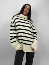 Striped Oversized Turtleneck Sweater - Vamp Official