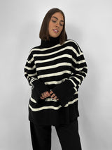Striped Oversized Turtleneck Sweater - Vamp Official