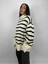 Striped Oversized Turtleneck Sweater - Vamp Official