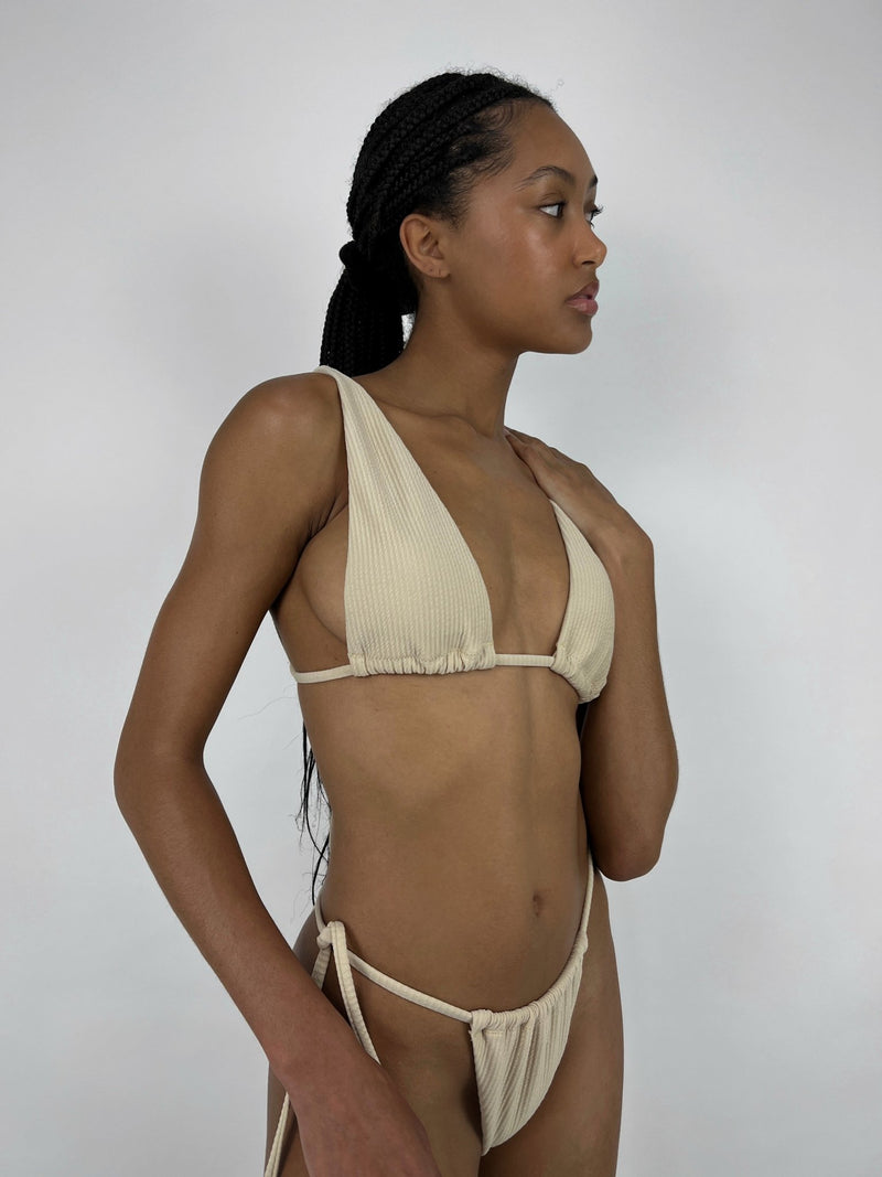 The Palms Tie Bikini Top In Beige - Vamp Official