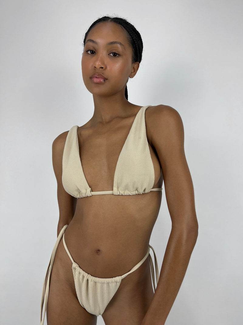 The Palms Tie Bikini Top In Beige - Vamp Official