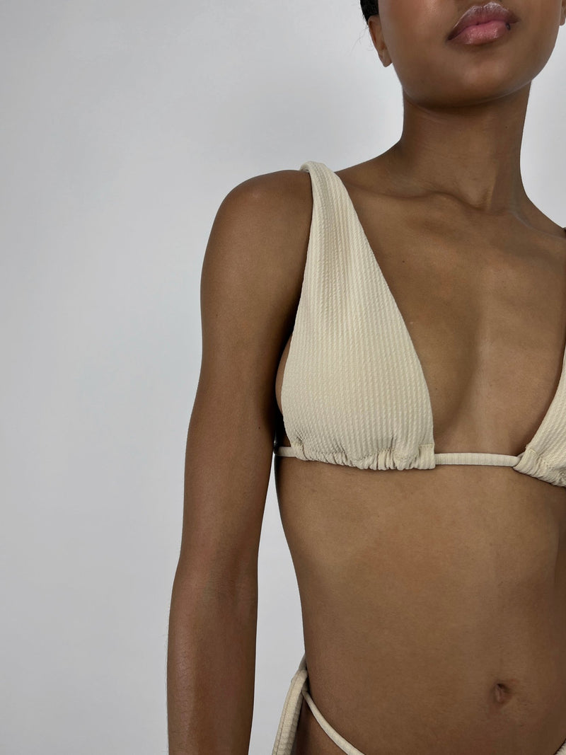 The Palms Tie Bikini Top In Beige - Vamp Official
