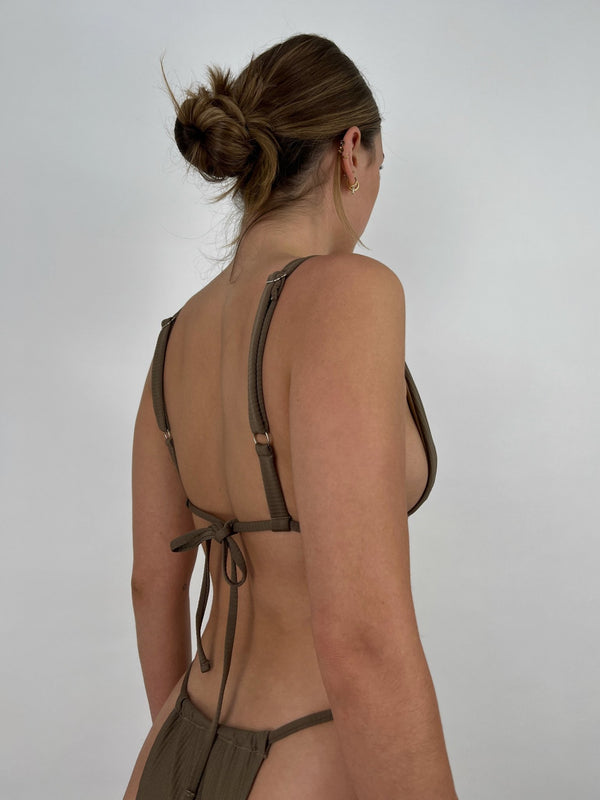 The Palms Tie Bikini Top In Light Brown - Vamp Official