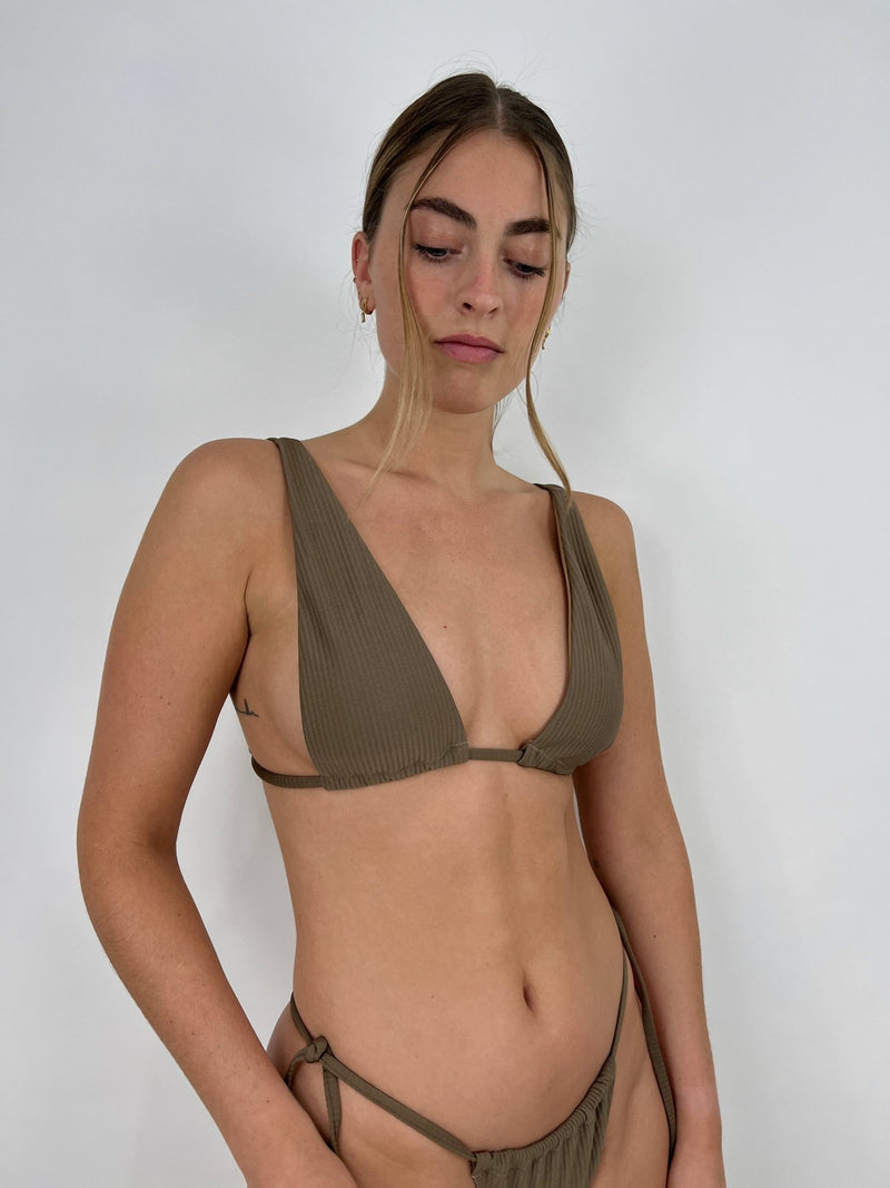 The Palms Tie Bikini Top In Light Brown - Vamp Official