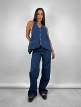 Tie Back Denim Halter Vest - Vamp Official