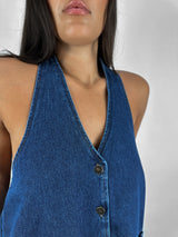 Tie Back Denim Halter Vest - Vamp Official