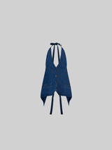 Tie Back Denim Halter Vest - Vamp Official