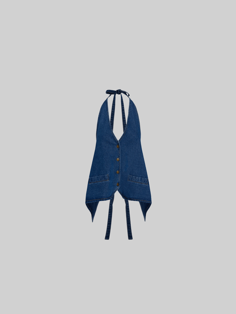 Tie Back Denim Halter Vest - Vamp Official