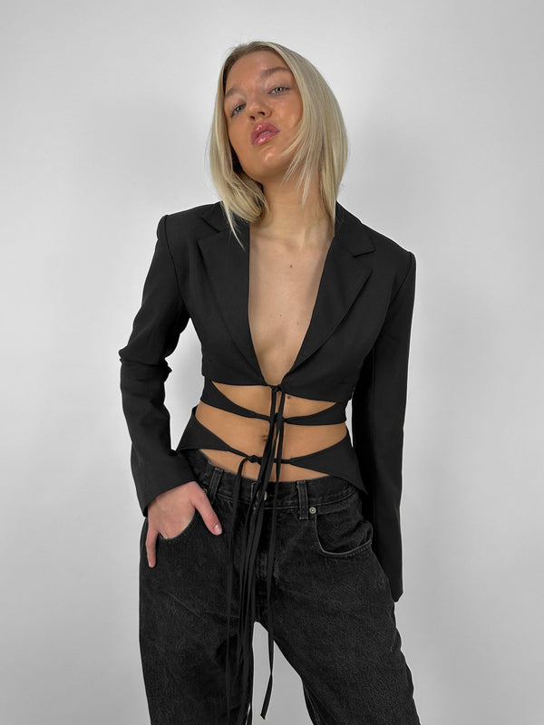 Tie Cut Out Structured Blazer Top - Vamp Official