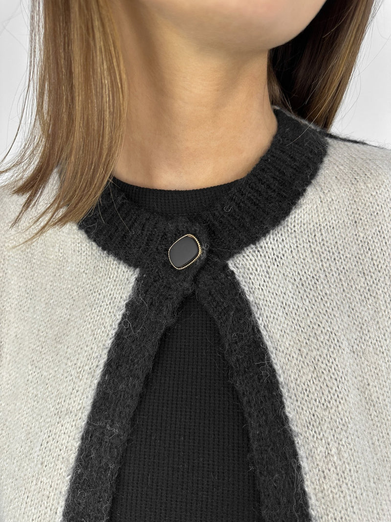 Two Tone Button Detail Cardigan - Vamp Official