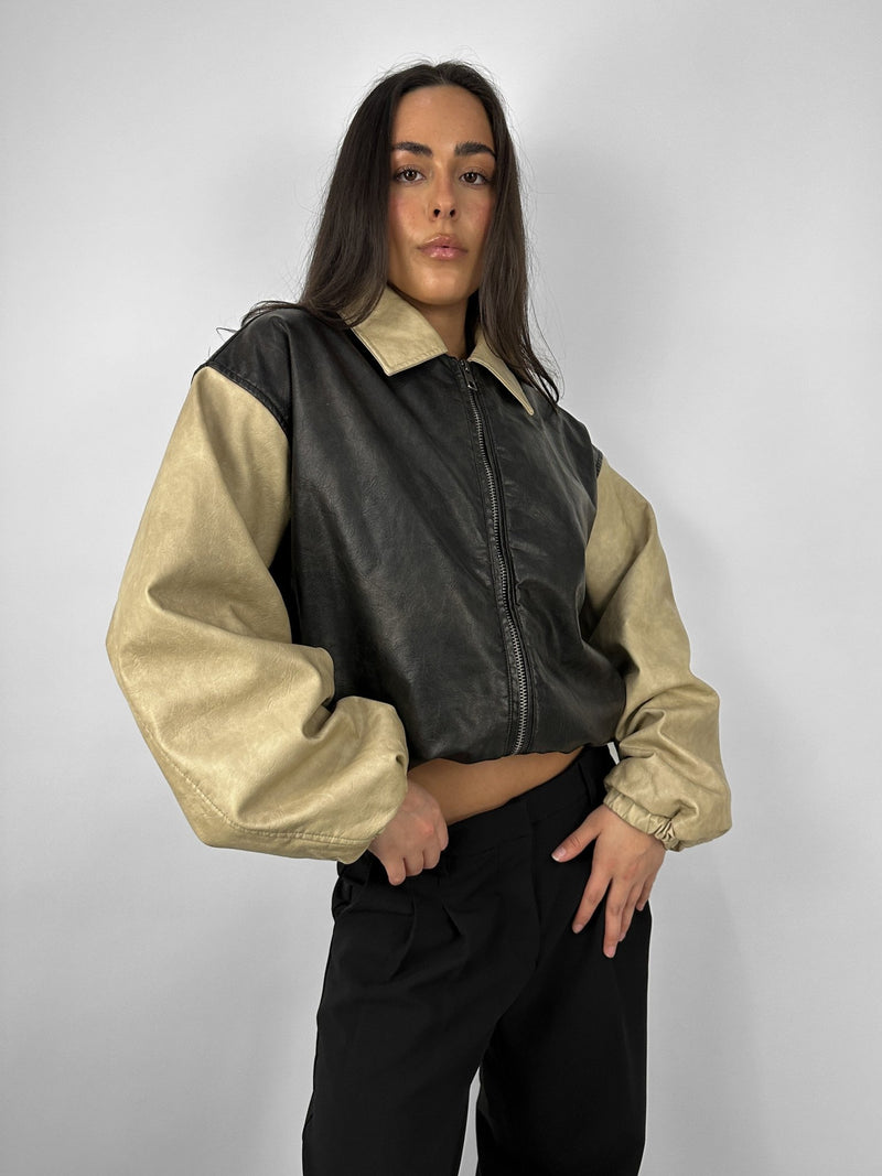 Two Tone Collared Bomber Jacket - Vamp Official