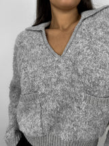 V Neck Pocket Detail Sweater - Vamp Official