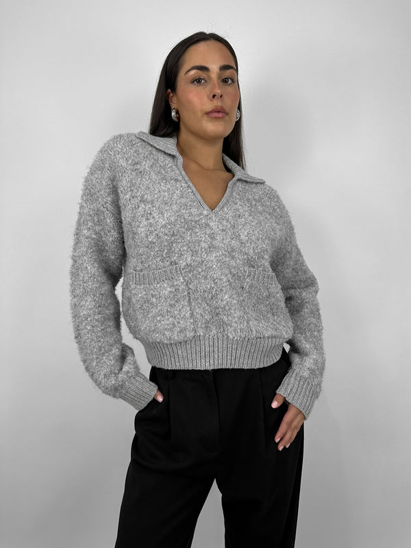 V Neck Pocket Detail Sweater - Vamp Official