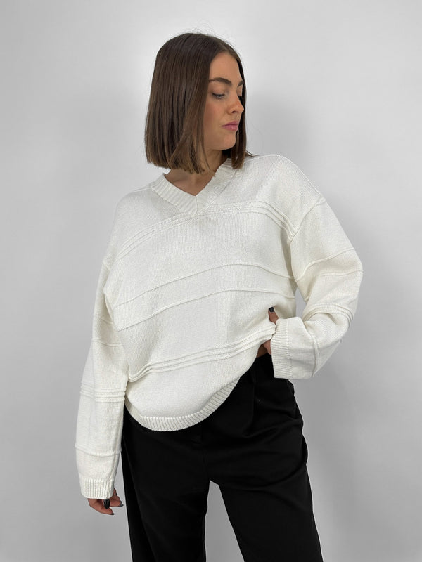 V Neck Varsity Striped Sweater - Vamp Official