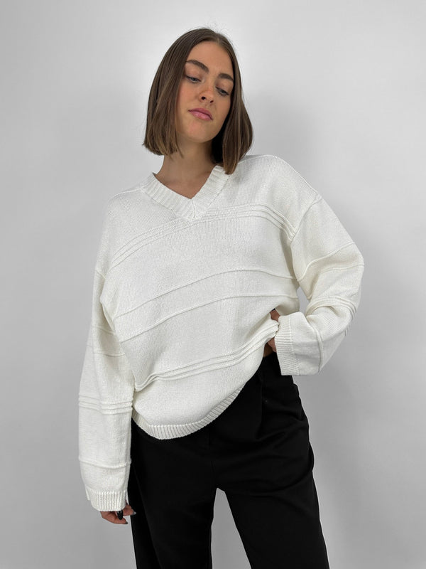 V Neck Varsity Striped Sweater - Vamp Official