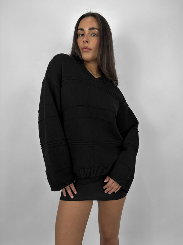 V Neck Varsity Striped Sweater - Vamp Official