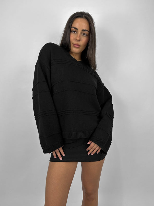 V Neck Varsity Striped Sweater - Vamp Official