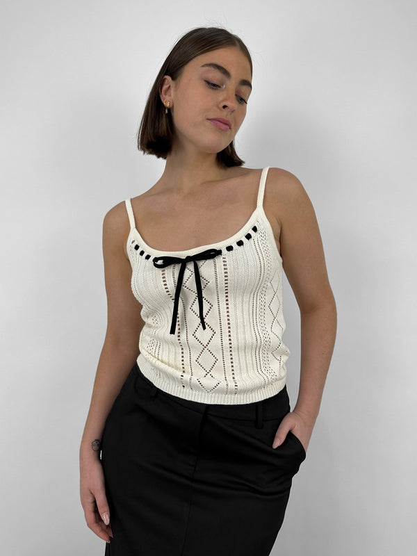 Velvet Ribbon Detailed Knit Tank - Vamp Official