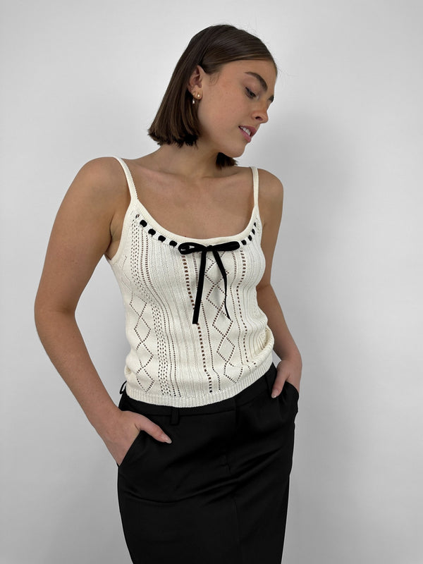 Velvet Ribbon Detailed Knit Tank - Vamp Official
