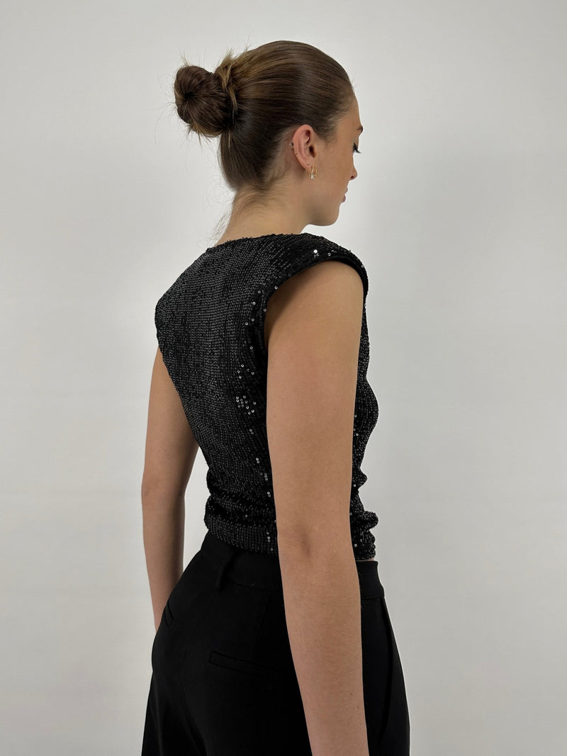 Waterfall Neck Sequin Top - Vamp Official