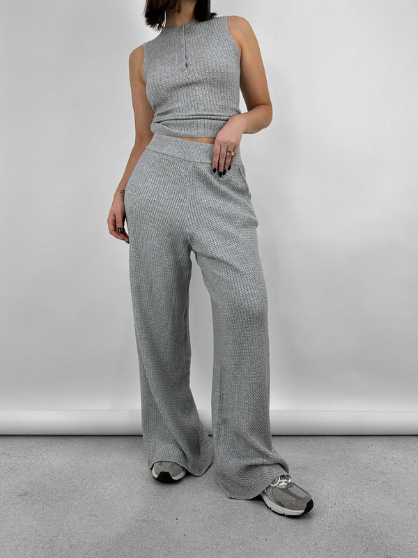 Wide Leg Cable Knit Pants - Vamp Official