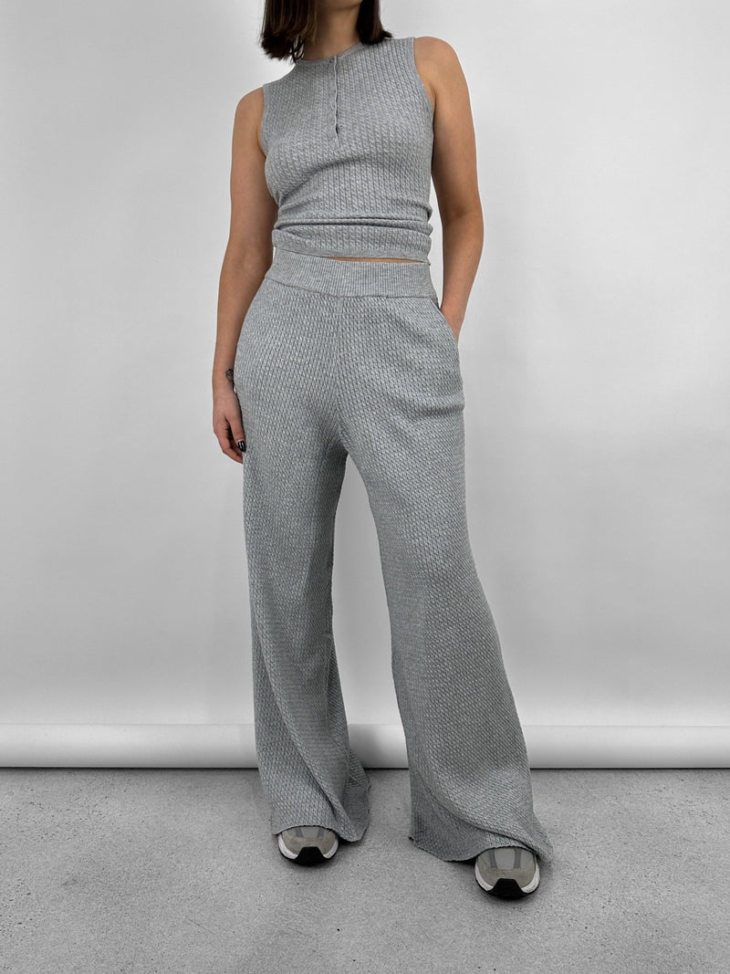 Wide Leg Cable Knit Pants - Vamp Official